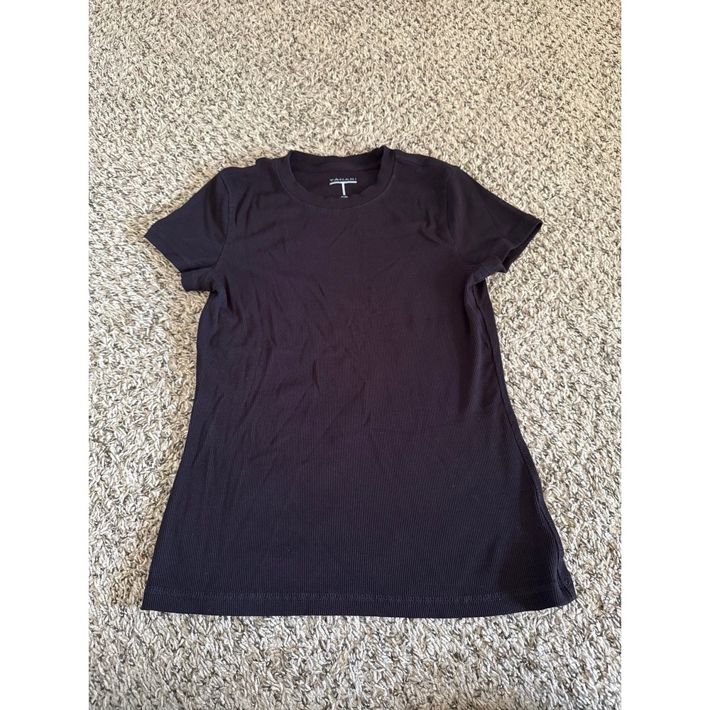 Tahari Women's Black Ribbed Short Sleeve Tee Size Small‎ Petite